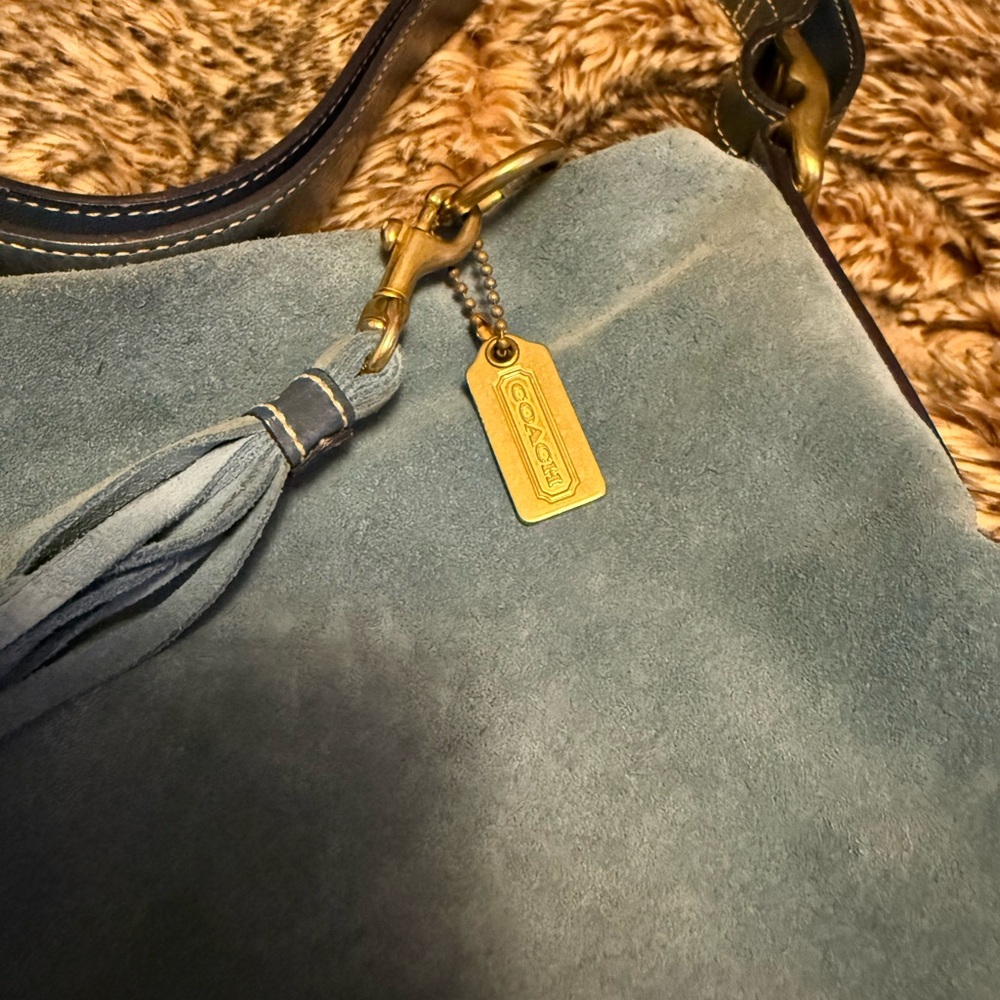 Coach Blue Suede Shoulder Bag - Picture 10 of 11
